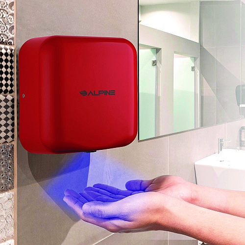 Alpine Hemlock Commercial Automatic 120V Hand Dryer, 6.68 x 11.41 x 12.31, Stainless Steel, Red (ALP40010RED)