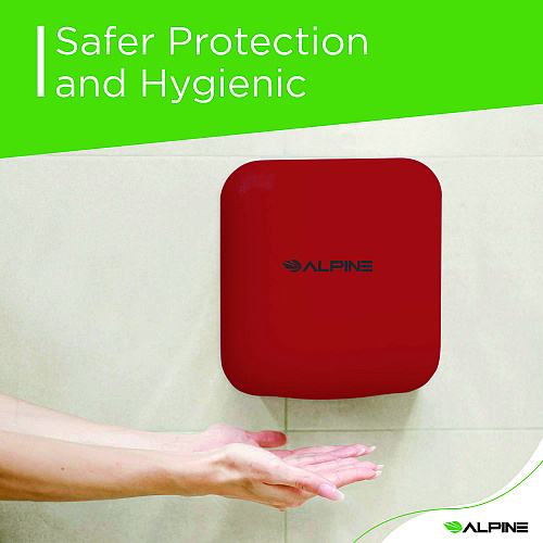 Alpine Hemlock Commercial Automatic 120V Hand Dryer, 6.68 x 11.41 x 12.31, Stainless Steel, Red (ALP40010RED)