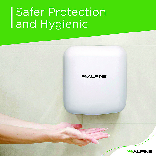 Alpine Hemlock Commercial 220V Automatic Hand Dryer, 6.68 x 11.41 x 12.31, Stainless Steel, White (ALP40020WHI)