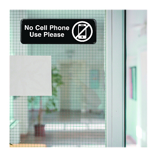 Excello Global Products No Cell Phone Use Please Indoor/Outdoor Wall Sign, 9 x 3, Black Face, White Graphics, 3/Pack (EGPHD0266S)