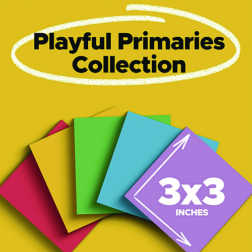 Post-it Pads in Playful Primary Colors, 3" x 3", 45 Sheets/Pad, 5 Pads/Pack (33215SSAN)