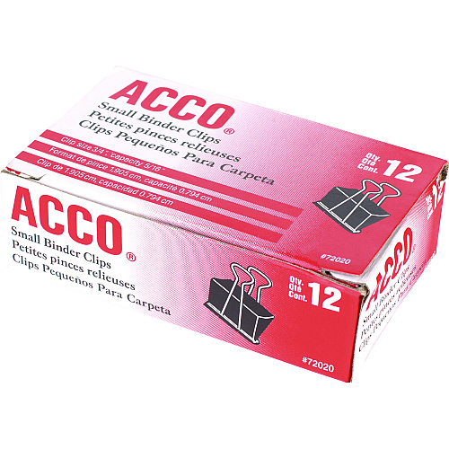 Acco Binder Clips, Small, Black/Silver, Dozen (72020)