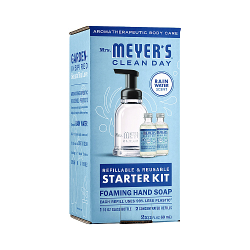Mrs. Meyer's Foaming Hand Soap Concentrate Starter Kit, Rain Water, (2) 2 oz Refill Bottles, 10 oz Dispenser Bottle (355607)