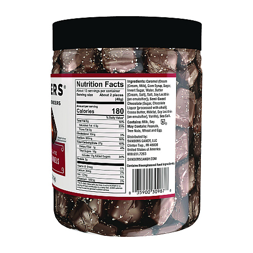 Sanders Small Batch Wonders Dark Chocolate Sea Salt Caramels, 18 oz Tub (MRY30987)
