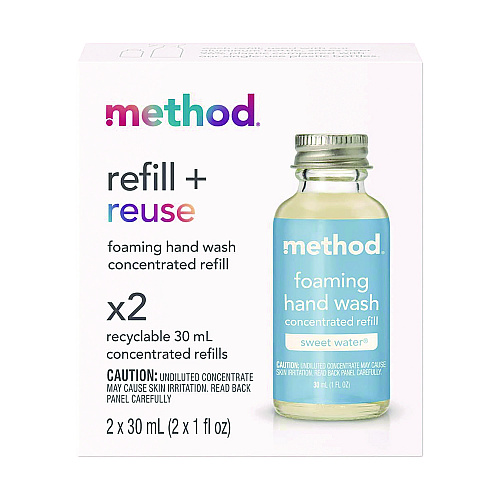 Method Refill + Reuse Foaming Hand Soap Refill, Sweetwater, 1 oz Refill Bottle, 2/Pack (356011)