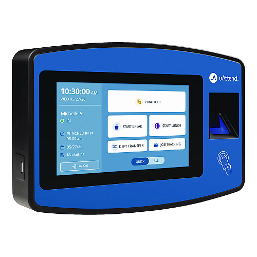 uAttend Biometric Fingerprint Touch Tablet Time Clock System, Unlimited Employees, Black/Blue (2500)