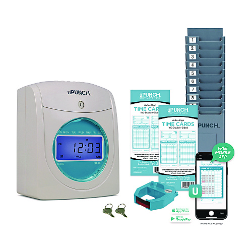 uPunch Digital Auto-Align Punch Time Clock Bundle, White (SB1200)