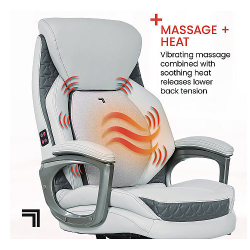 Sharper Image Ergonomic Bonded Leather Swivel Executive Massage Chair, Supports Up to 275 lbs, 20" to 23" Seat Height, Off-White (60098WHT)
