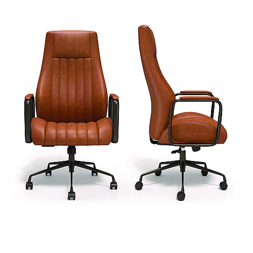 Union & Scale Industria 3-50L Ergonomic Bonded Leather Swivel Manager Chair, Supports Up to 275 lbs, 16.81" to 20.55" Seat Height, Brown (UN61642CC)