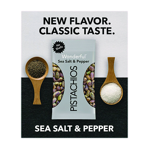 Wonderful No Shells Sea Salt and Pepper Pistachios, 2.25 oz Pack, 8/Box (PAR70144)