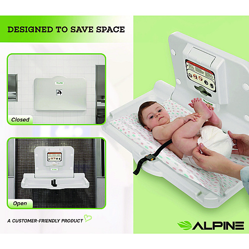 Alpine Compact Horizontal Baby Changing Station, 32 x 18, White (ALP411E)