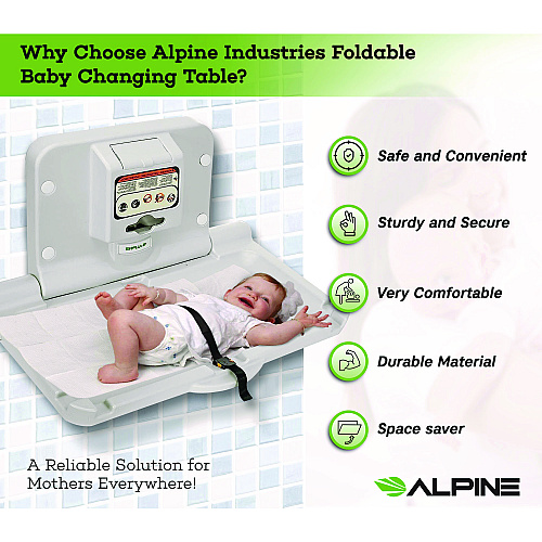 Alpine Compact Horizontal Baby Changing Station, 32 x 18, White (ALP411E)