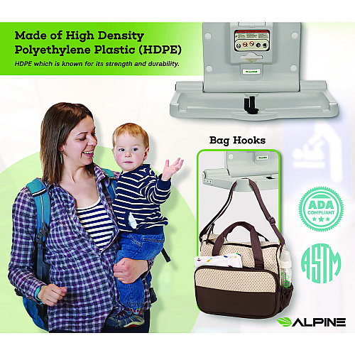 Alpine Compact Horizontal Baby Changing Station, 32 x 18, White (ALP411E)