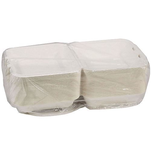 Pactiv EarthChoice PFAS Free Compostable Hinged Lid Container, 9 x 9 x 3, White, Sugarcane, 150/Carton (YMCH0901BB)