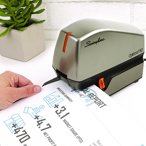 Swingline Optima 60 Electric Stapler, 60-Sheet Capacity, Silver/Black/Orange (48210)