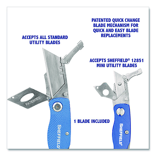 Sheffield Folding Lock Back Utility Knife Set, 1 Standard, 1 Mini, Blue (12117)