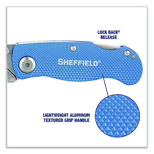 Sheffield Folding Lock Back Utility Knife Set, 1 Standard, 1 Mini, Blue (12117)