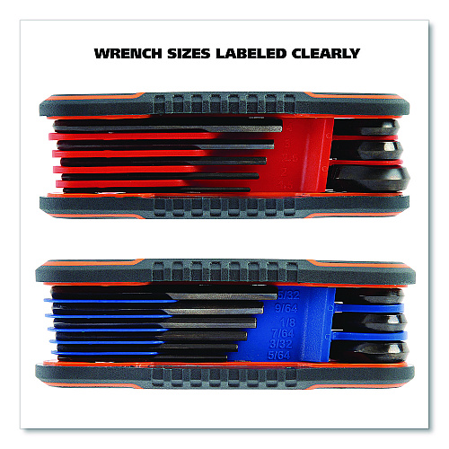 Great Neck Hex Key Fold-Up Tool Set, Two-Piece, Metric/SAE, Black-Oxide/Blue (SAE), Black-Oxide/Red (Metric) (74205)