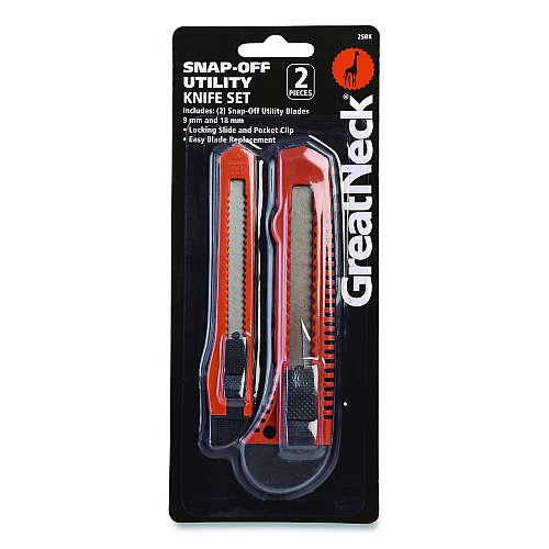 Great Neck Snap-Off Utility Knife Set, 9 mm Knife, 18 mm Knife, Orange/Black (2SBK)