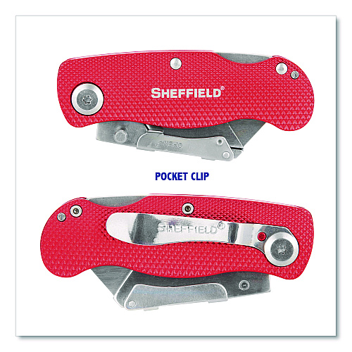Sheffield Quick Change Lock Back Utility Knife, 1.25" Blade, 3.5" Aluminum Handle, Red (12614)