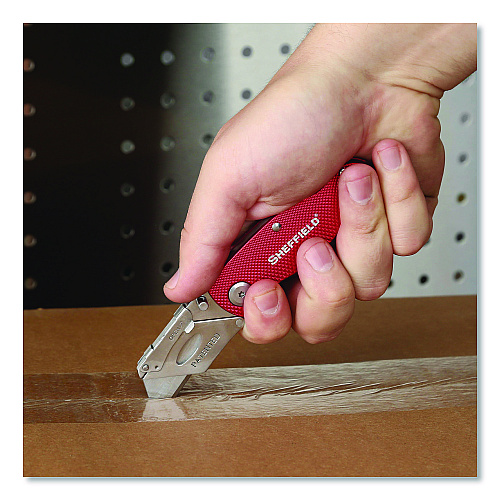 Sheffield Quick Change Lock Back Utility Knife, 1.25" Blade, 3.5" Aluminum Handle, Red (12614)
