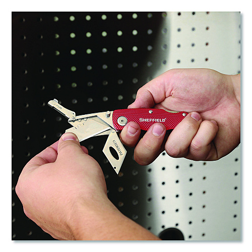 Sheffield Quick Change Lock Back Utility Knife, 1.25" Blade, 3.5" Aluminum Handle, Red (12614)