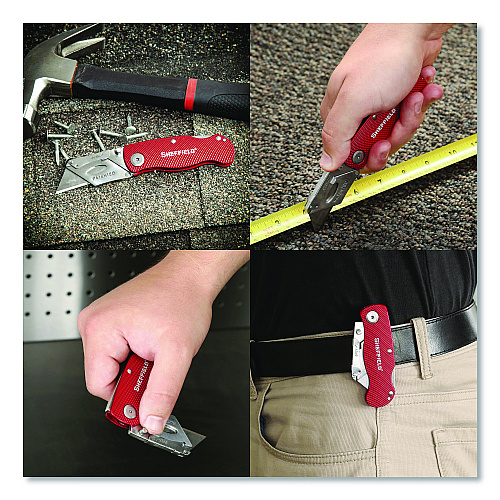 Sheffield Quick Change Lock Back Utility Knife, 1.25" Blade, 3.5" Aluminum Handle, Red (12614)