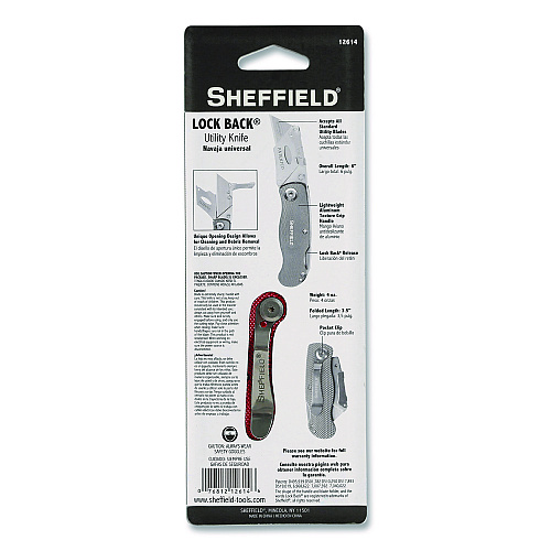 Sheffield Quick Change Lock Back Utility Knife, 1.25" Blade, 3.5" Aluminum Handle, Red (12614)