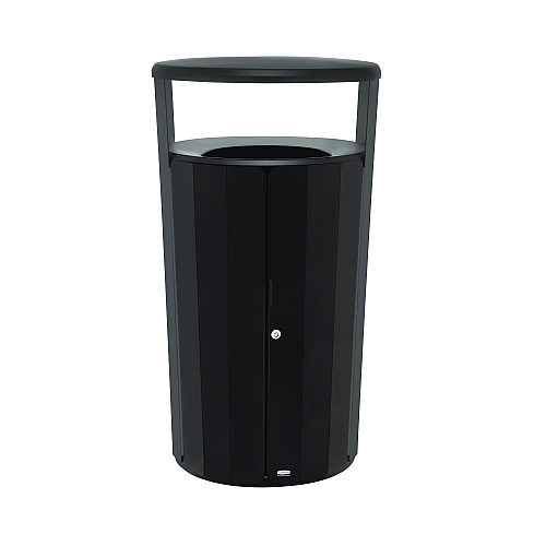 RESIST Round Waste Container, 45 gal, Metal, Textured Black/Black Gloss