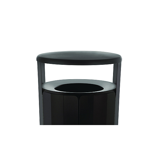 RESIST Round Waste Container, 45 gal, Metal, Textured Black/Black Gloss