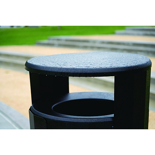 RESIST Round Waste Container, 45 gal, Metal, Textured Black/Black Gloss