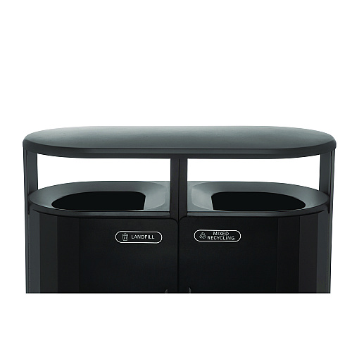 RESIST Dual Stream Waste and Recycling Container, 66 gal, Metal, Textured Black/Black Gloss