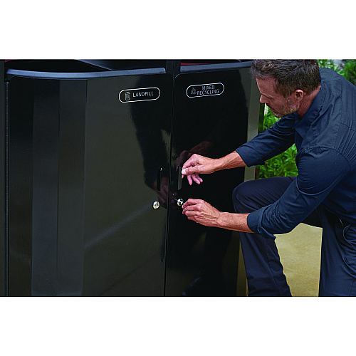 RESIST Dual Stream Waste and Recycling Container, 66 gal, Metal, Textured Black/Black Gloss