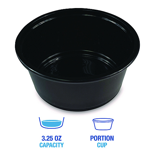 Boardwalk&reg; Souffle/Portion Cups, 3.25 oz, PP, Black, 2500/CT (BWKPRTN325BL)