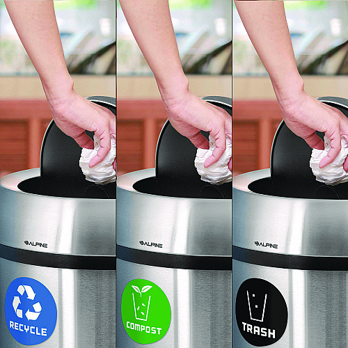 Alpine 17 Gallon Stainless Steel Indoor Recycling, Trash and Compost Bins with Swivel Lid (47065L1RTCO)