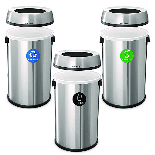 Alpine 17 Gallon Stainless Steel Open Top Recycling, Trash and Compost Station (47065LRTCO)