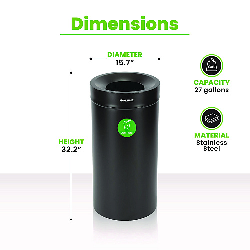 Alpine 27 Gallon Black Stainless Steel Compost Can (47527BLKCO)
