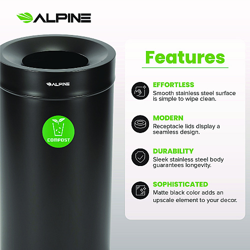 Alpine 27 Gallon Black Stainless Steel Compost Can (47527BLKCO)