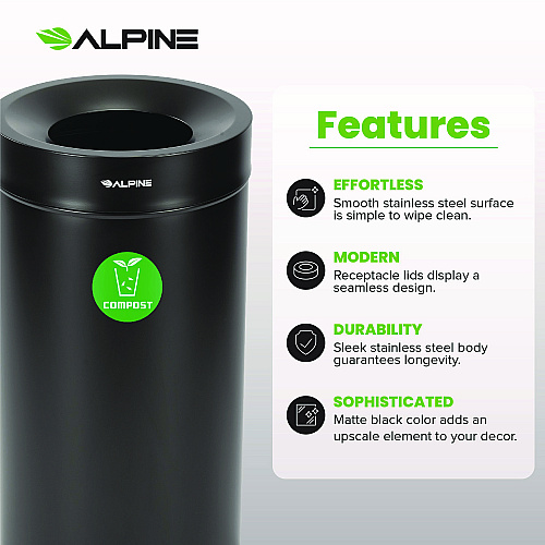 Alpine 27 Gallon Black Stainless Steel Compost Bin and Trash Can (47527BLKCOT)