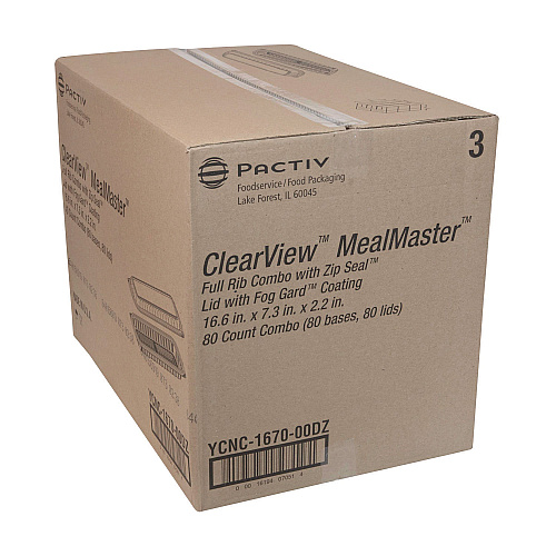 Pactiv MealMaster Rib Container Base/Lid, 16.6 x 7.3 x 2.3, Black/Clear Plastic, 80/Carton (YCNC167000DZ)