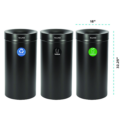Alpine 27 Gallon Black Stainless Steel Compost Bin, Recycling Can and Trash Receptacle (47527BLKRTCO)