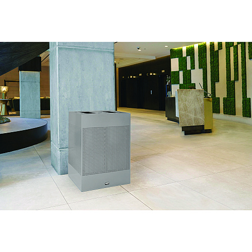 Designer Line Silhouettes Waste Receptacle, 34 gal, Steel, Silver Metallic