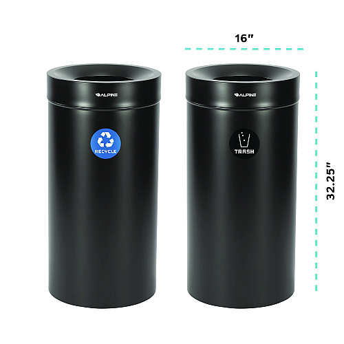 Alpine 27 Gallon Black Stainless Steel Recycling Can and Trash Receptacle (47527BLKRT)