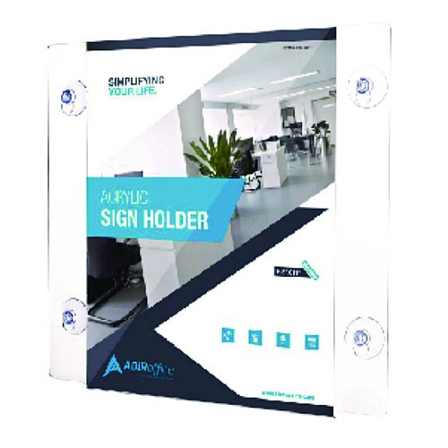 AdirOffice Suction-Mount Acrylic Window Sign Holders, 8.5 x 11, Clear, 12 Sign Holders (6398511WSH12)