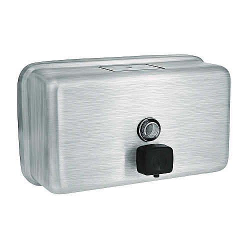 Alpine Horizontal Manual Surface-Mounted Stainless Steel Liquid Soap Dispenser, 40 oz, 2.8 x 8.1 x 4.8, Brushed Stainless Steel (ALP424SSB)