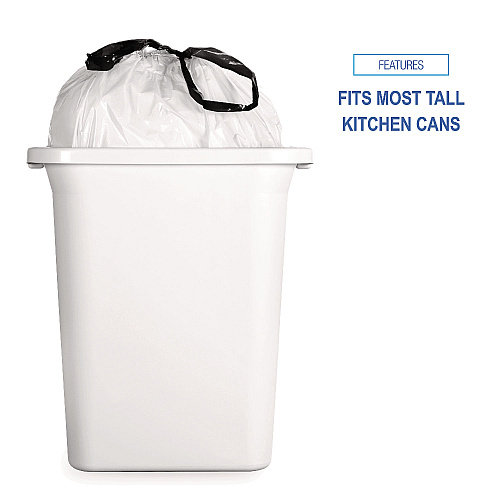 Boardwalk&reg; Drawstring Kitchen Bags, 13 Gallon, White, 24" x 28", 100 Bags (BWK1DK100)