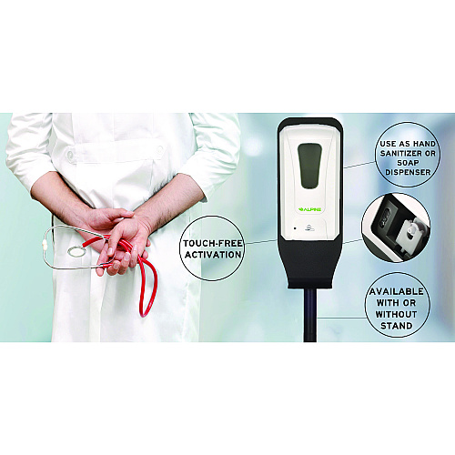 Alpine Automatic Foam Hand Sanitizer/Soap Dispenser with Floor Stand, 40 oz, 4.48 x 6 x 45, White (ALP430FS)