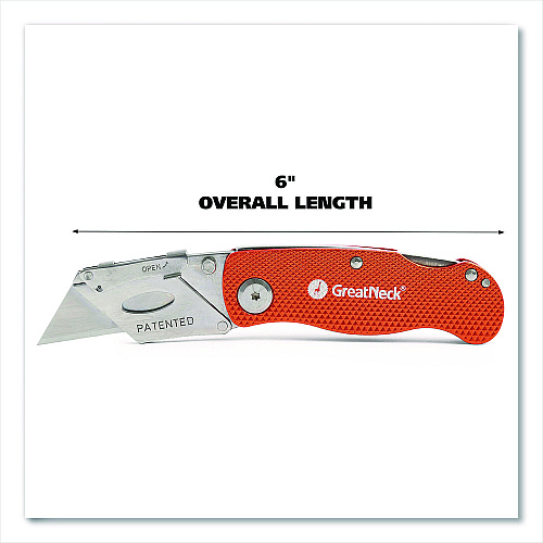 Great Neck Quick Change Lock Back Utility Knife, 3.5" Aluminum Handle, Orange (74201)