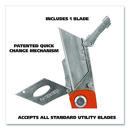 Great Neck Quick Change Lock Back Utility Knife, 3.5" Aluminum Handle, Orange (74201)
