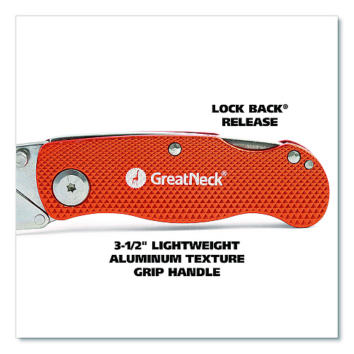 Great Neck Quick Change Lock Back Utility Knife, 3.5" Aluminum Handle, Orange (74201)